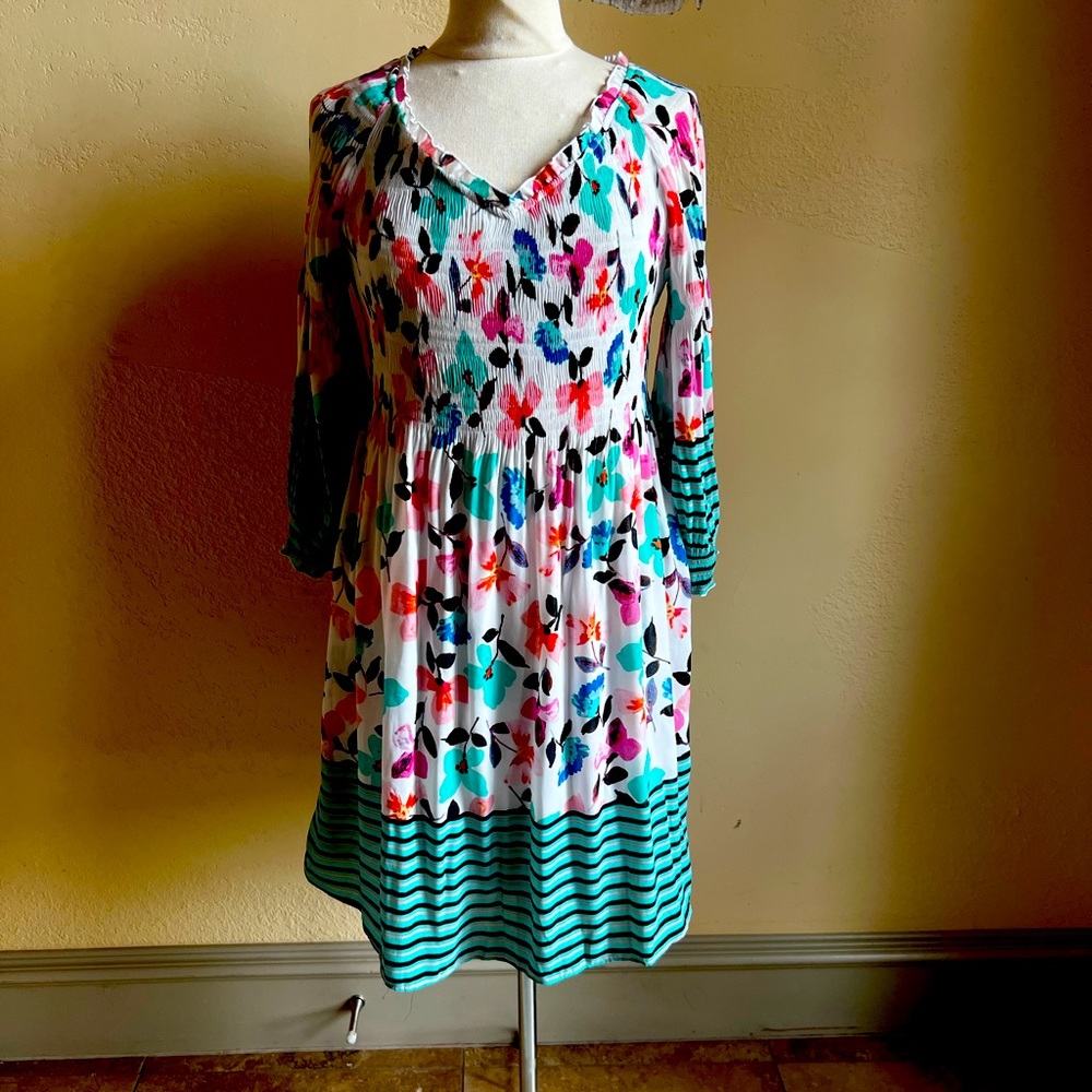 Sharagano M Floral Long Sleeve Stretchy Dress